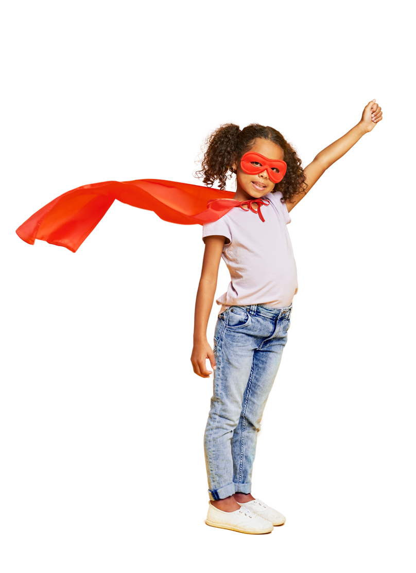 Pediatric GI. A child dressed as a superhero with a red cape