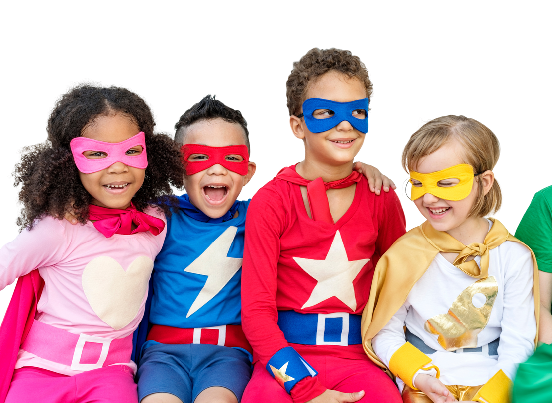 Pediatric GI. A group of children in superhero costumes posing for the camera