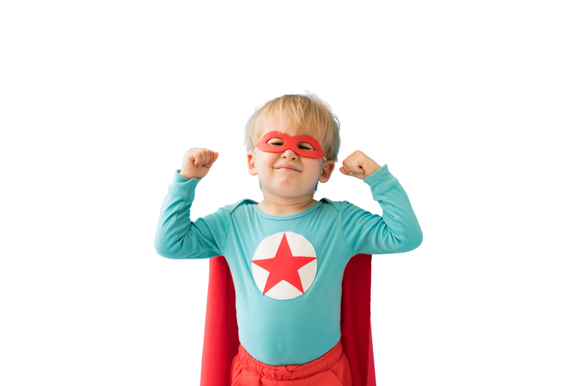 Pediatric GI. A child dressed as a superhero poses for the camera